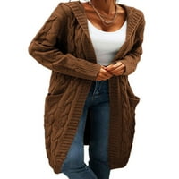 Ženski kapuljač otvoreni prednji kardigan kabel pletene džempere Čvrsti boju Chunky dugi dumpovi kaputi