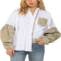 Ženska labava kontrastna boja Paisley ispis patchwork bluze košulje