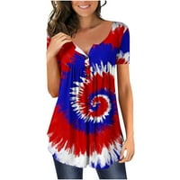 USMIXI majice za žene s gumbom za spuštene ljuljačke patriotske tuničke vrhove ljetne casual crewneck