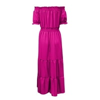 Ljetne haljine za žene kratki rukav A-line mini boem-the-ramena čvrsta dnevna haljina ružičasta L