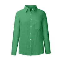 Funicet ženske ležerne košulje s dugim rukavima, puni V izrez labava bluza casual radna tunika pamučna