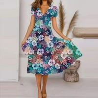 HHEI_K Ljetne haljine za žene Ženska ljetna casual moda cvjetna print kratkih rukava V-izrez
