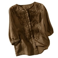 Ženska pamučna posteljina vezena labava FIT Sedam četvrtine rukave majice tanka i elegantna casual bluza