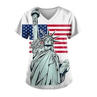 4. srpnja Košulje za žene Ljeto plus veličine američke zastave V izrez kratki rukav sa džepovima medicinska