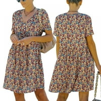 Ženska ljetna tunika haljina V izrez kratki rukav ruff casual labavi Flowy BabyDoll Swing Mini Shift