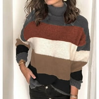 CLLIOS PLUS Veličine džemperi za žene dugih rukava Top Color Block Crewneck džemper Zimska toplo prugasta