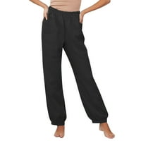 Žene Ljetne casual pantske elastične visoke struk pantalone široke noge Dugačke hlače sa džepom crni