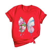 Ženski vrhovi Trendy Butterfly Ispiši kratki rukav grafički grafički vrhovi Crveni XL