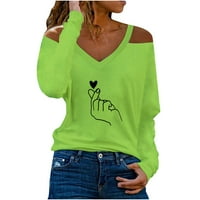Jesenske košulje za žene casual žena v-izrez jesen elektrokardiogram ispis hladne bluze za ramena zelena