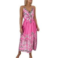 Ljetne haljine srednje žene haljine V izrez špagete remen Ljetna zabava visoka prorez duga haljina