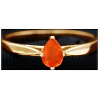 Pere kruška vatrom Opal SOLITAIRE prsten, oktobar, ring rođenja, 14k žuto zlato, SAD 11.50