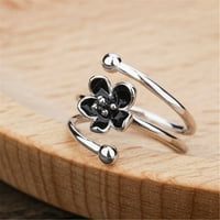 Prsten nakit Ženske crne cvjetne prstene za cvijeće Dame Otvoreni i podesivi zanatski poklon prsten