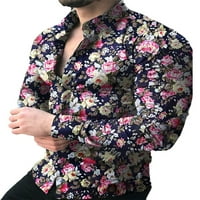 GroanOlook muškarci bluzu gumb dolje majica rever vrat muške ležerne tuničke majice s jednim grudima