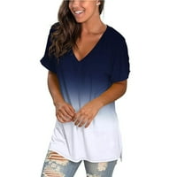 Ženska modna štampa ležerne gradijent V-izrez kratkih rukava s kratkim rukavima na vrhu bluza l