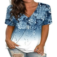Avamo dame Ljetni vrhovi V izrez T Majica Majica kratkih rukava Žene Loose Tee Holiday Tunika Bluza
