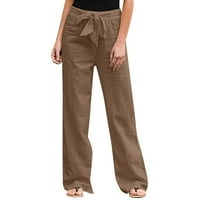 Žene Capris hlače Čvrsto boje ravne široke noge Elastične hlače visoke struke Duge ljetne hlače sa džepovima