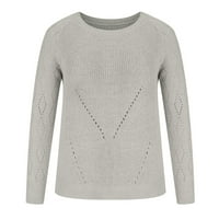 Odeerbi Ženski džemper Ležerni trendy Solid džemper izbija pulover dugih rukava s dugim rukavima siv