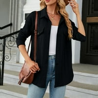 Ženska košulja s dugim rukavima modna rever natop na vrhu pune boje casual jakna