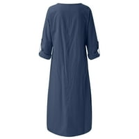 Njoeus Plain Maxi duga haljina za ženske pamučne dugih rukava Casaul prevelizirana haljina od čvrstog