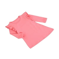 Canrulo Toddler Baby Girl Haljina Dječja pamučna puna boja Fly dugih rukava Jedna haljina odjeću ružičasta