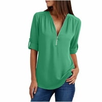 Zinfult Ljetna košulja za žene kratki rukav V-izrez Casual Trendy Tops Solid Plus Veličina kvadrata
