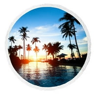 Predivan zalazak sunca na plaži na odmaralištu u tropima okrugla plaža pokrivač s tasselima ručnik za
