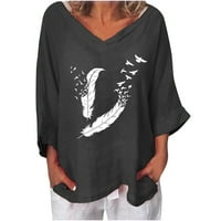 HOMADLES Pamučna i posteljina majica za ženske vrhove crne veličine l