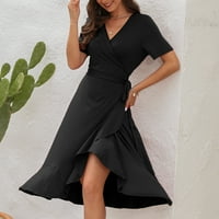 Ljetne haljine za žene plus veličine maxi haljina za žene kratki rukav V izrez plus veličina haljina