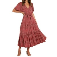 Dame Ljetna modna haljina čipkasta tiskana V izrez Haljina s kratkim rukavima Duge haljine Ležerne prilike
