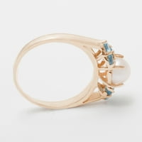 British Cursed 18K Rose Gold kultivirani biser i plavi Topaz ženski prsten za klaster - Opcije veličine