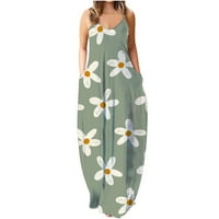 Ljetna haljina za ženske haljine za sunčanje V-izrez cvjetni zeleni s