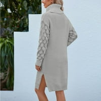 Žene udobne haljine - moda jesen zima čvrst rever-izrez dugih rukava Split džemper Dress Grey XL