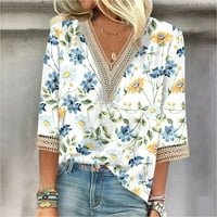 Ljetni vrhovi za žene Trendy V izrez T-majice ušice u kalupu casual čipke Dressy Tops Tunic Bluze Ekousn