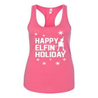Divlji Bobby, Happy Elfin Holiday Busin Božićni džemper Ženski trkački rezervoar, vruće ružičaste, srednje