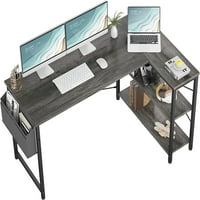 HOMIEASY l u obliku slova l, reverzibilni računalni stol u obliku slova L sa ostavom, modernim kućnim stolom sa polica za kućni ured, crni hrast