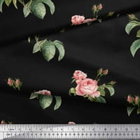 Soimoi Black Rayon Crep tkanina odlazi i ruža cvjetna otisnuta zanatska tkanina od dvorišta široka
