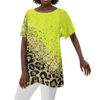 Žene Ljeto Casual Udobni blok u boji Print Okrugli vrat Kratki rukav majica Žene Vrhunske majice za