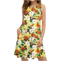 Ljetne haljine za ženske plaže cvjetne masirkezzereže, casure, drešeni, boho tenk haljina žuta m