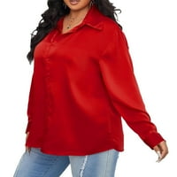 Ležerne košulje sa čvrstim ovratnikom Bluze s dugim rukavima crvene plus veličine