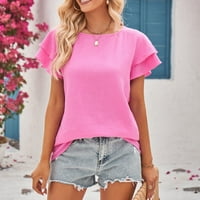 Ženski modni casual pamuk dvostruki sloj kratkih rukava Temperament T-majica Hot Pink XL