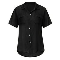 GUZOM Bluze za žensko čišćenje - kratki rukav V izrez Čvrsta labava bluza Vintage majice Classic Comfy T majice Tee Majice Black XL