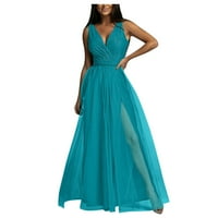 Haljine za žene Elegantni V-izrez bez rukava s visokim strukom Ljetna dužina gležnja A-line plava puna