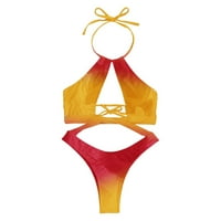 Yueulianxi kupaći kostimi Žene modni čvrsti push up High Cut čipke up halter bikini set kupaći kostimi