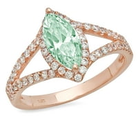 1.2ct Marquise Cut zeleni simulirani dijamant 14k ružičasti ružičasto zlato graviranje godišnjice Angažovanje vjenčanja halo prstena 6,75