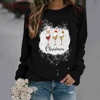 Ženska božićna dukserica CrewNeck Tree Ispis bluza Smiješna slova GRAFIC TOP TOP dugi rukava Pulover