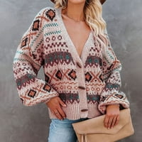 Ženska beige casual bolovni blok Chunky pleteni gumb dolje kardiganski džemperi prevelizirani dugi rukav