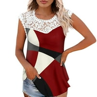 Ženska majica čipke za oblaganje Ljeto bez rukava za bez rukava vrhunska bluza plus veličina, 3xl crvena