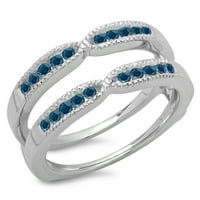 Dazzlingrock kolekcija 0. Carat 14k Round Blue Diamond Millgrain Wedding Band Guard Ring CT, bijelo zlato, veličina 5.5