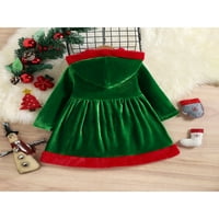 Wasery girls djevojke božićne baršunaste haljina dugih rukava s crvenom zelenom kontrastnom haljinom sa odvojivim šeširom