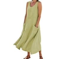 Plus veličina haljine za žene Jesen modne pamučne posteljine čvrsto boje bez rukava bez rukava sa džepovima